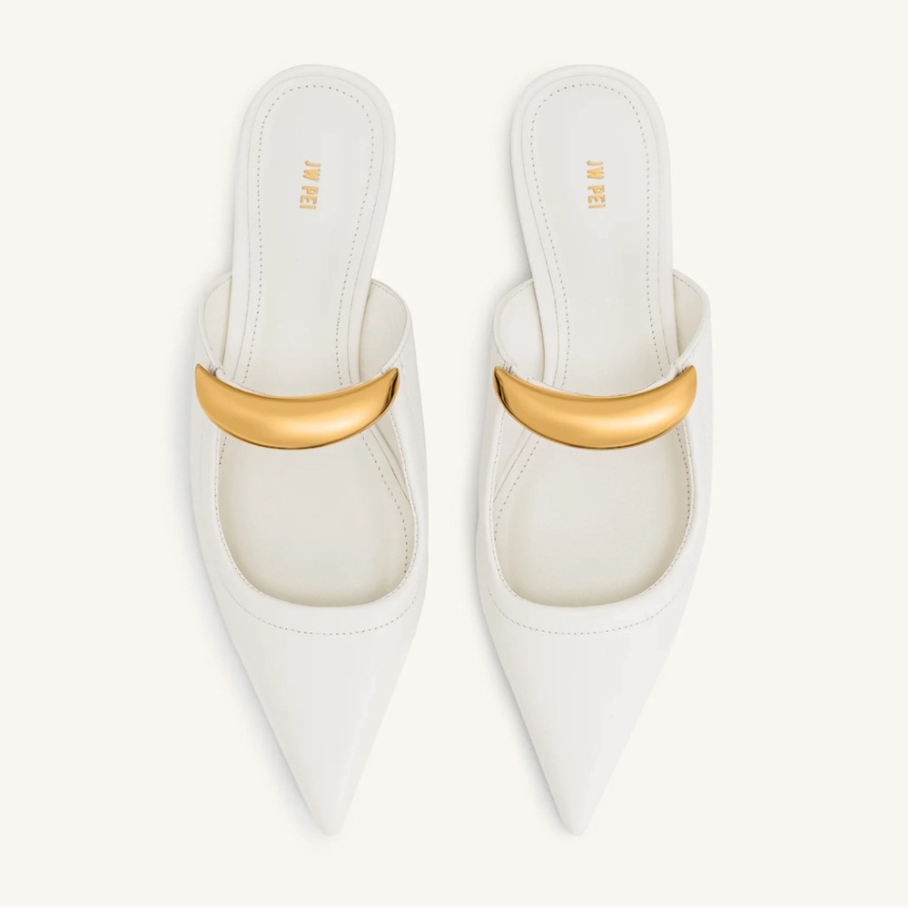 JW PEI Helena Pierced White Mules Women's Size 6.5